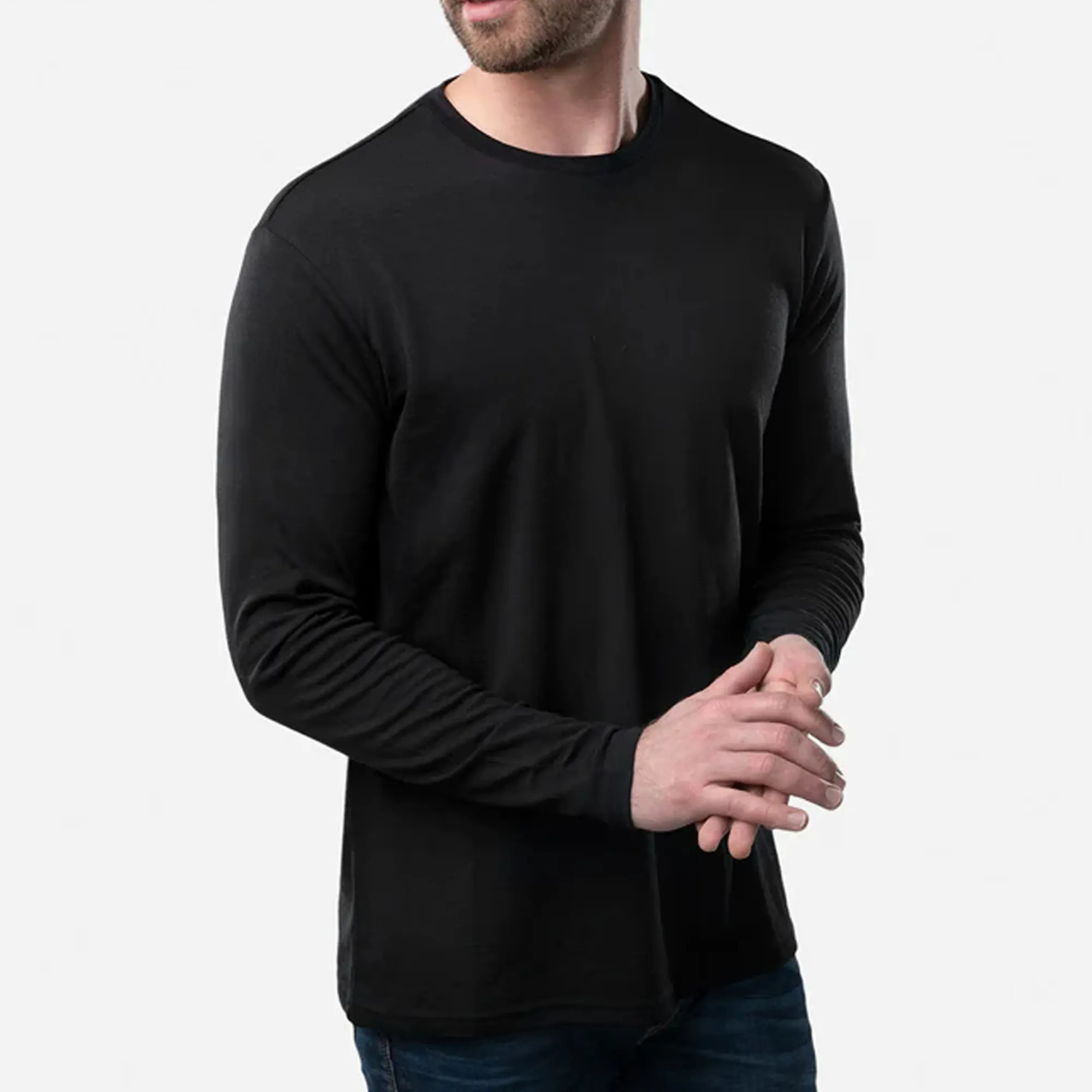 เสื้อยืดแขนยาวขนเมอริโนสำหรับผู้ชายเสื้อยืดผ้าขนแกะอเนกประสงค์และนุ่มพิเศษสำหรับผู้ชาย100%