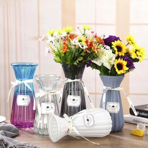 สไตล์ที่ไม่ซ้ำกันไล่ระดับสีโปร่งใสสีเทาไฮโดรโปนิจัดดอกไม้แจกันแก้วที่มีริบบิ้น - Product Image 5