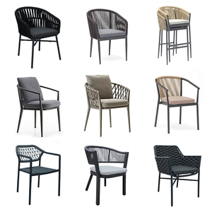 Waterdichte Caféstoel Buiten Stapelbaar Touw Weven Metalen Aluminium Frame Patio Tuin Rotan Eetkamerstoel Met Kussen - Product Image 1