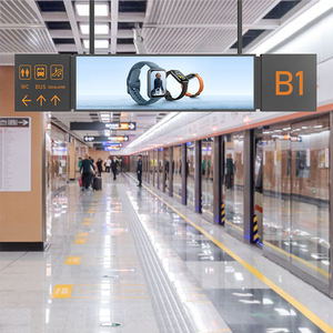 Custom Hanging Digital Signage Dual Sided Stretched bar Lcd <strong>Display</strong> with People Counter <strong>Sensor</strong> <strong>System</strong> for Business Shopping Mall