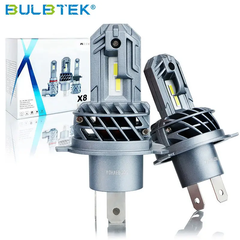 Bulbtek mini lâmpada de farol automotivo, led, x8, 12v, 130w, 6000k, para foco bombillos, hb3, hb4, 20000lm, 9005, 9006, h4, h7, h11, para farol de milha