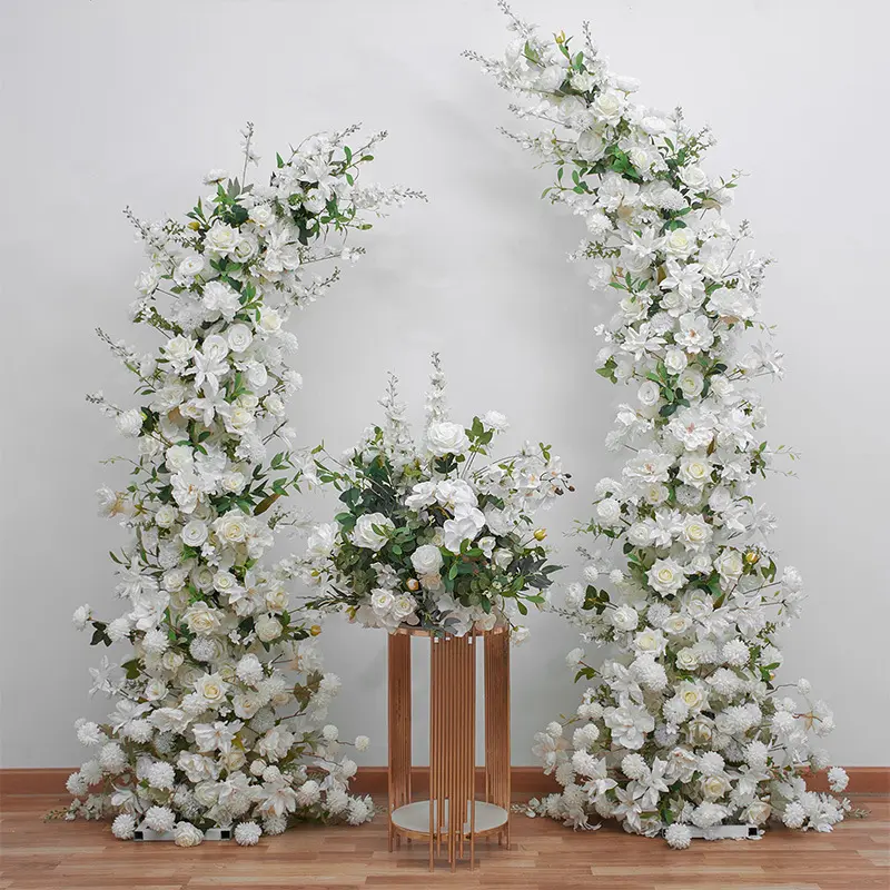 Fondo de boda con arco de flores, diseño de escenario, fila de flores larga, decoración de puerta y ventana, adornos de flores de simulación, nuevo