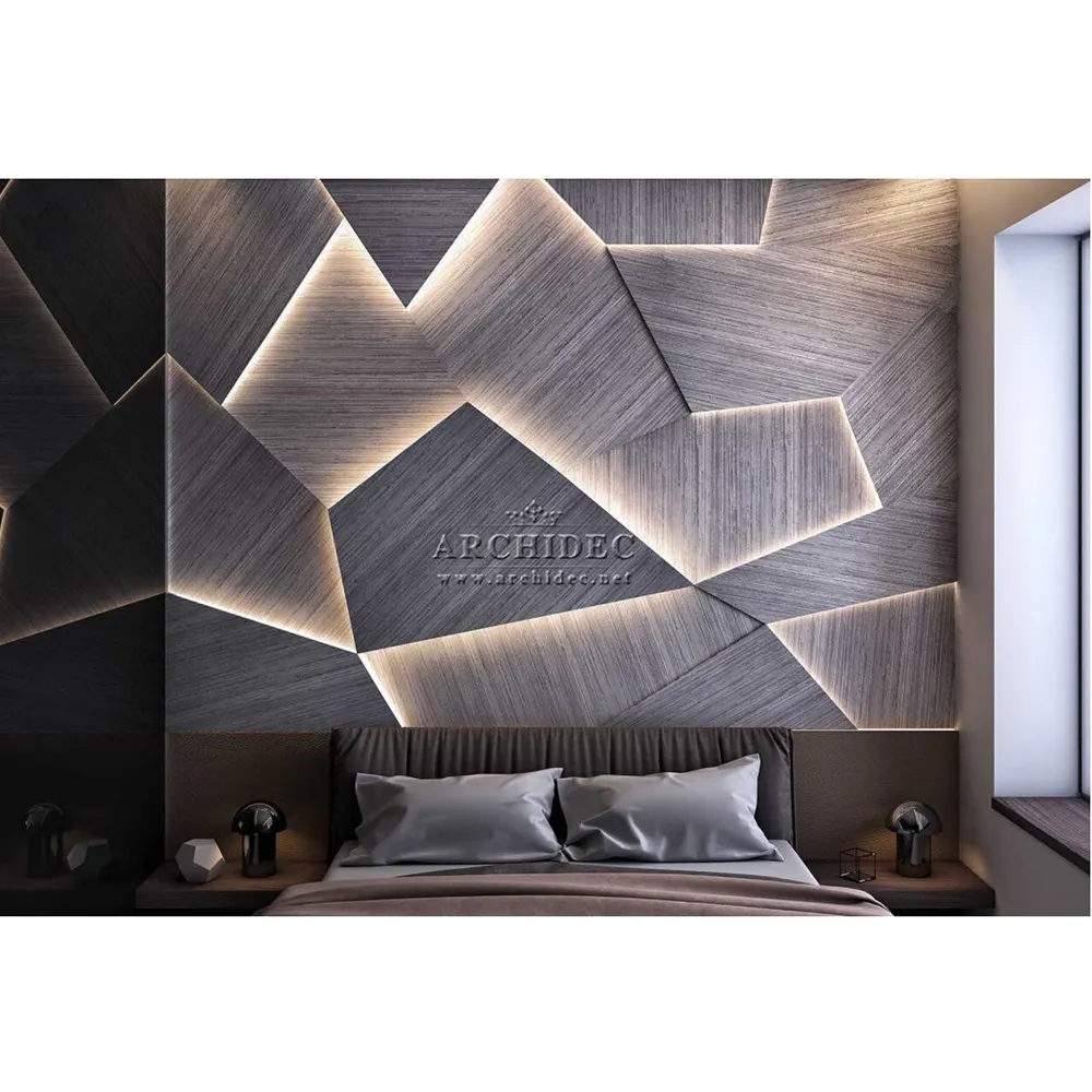 Revestimiento de madera con incrustación de marquesina Natural, panel de pared 3D para fondo de cama interior