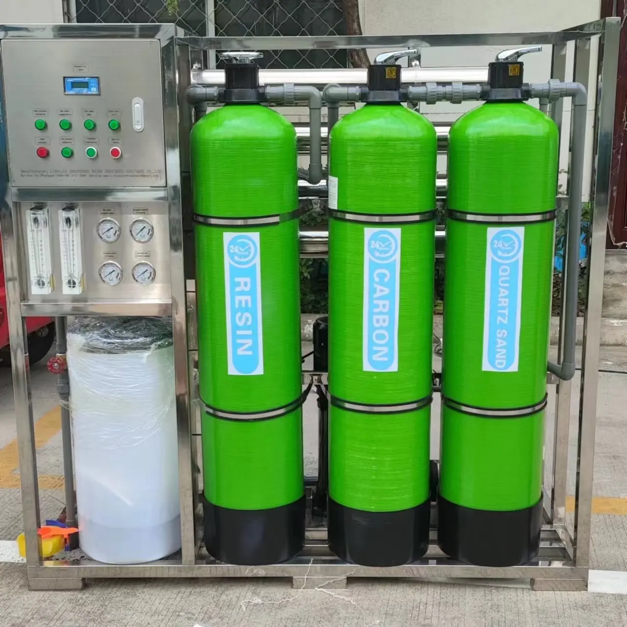SJ1000 Sachê máquina de embalagem 15 m3 /hr filtro de areia e RO sistema Fiberglass 1000LPH osmose reversa água filtr