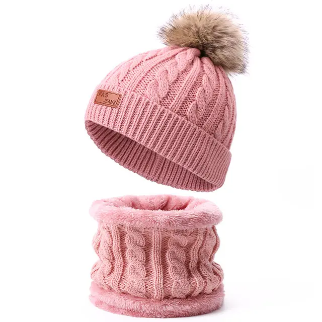 Cappello del bambino di inverno Della Sciarpa Set Beanie della protezione Dei Bambini Cappelli delle Ragazze bambini bella Pompon Tenere In Caldo Lavorato A Maglia Sci cap