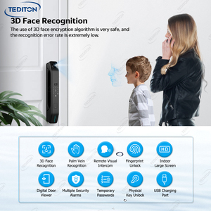 Tediton vera e propria <span class=keywords><strong>Intercom</strong></span> Smart serratura della porta di riconoscimento facciale digitale Tuya Wifi Smart legno serratura della porta con la macchina fotografica e l'impronta digitale