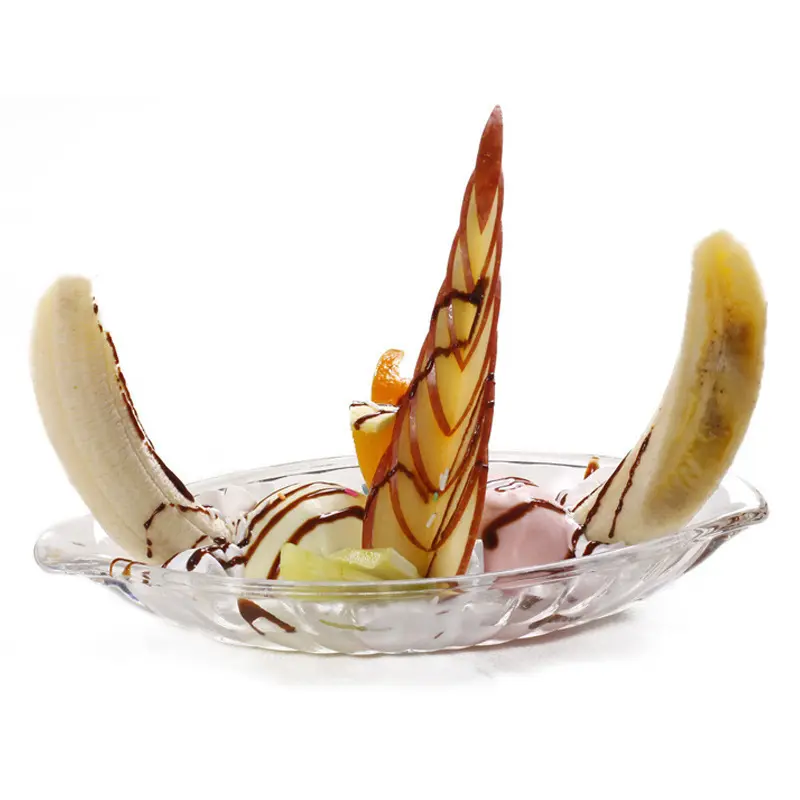 Ciotola spaccata della Banana dell'insalata della frutta secca del gelato della barca della frutta a strisce della pentola del gelato di vetro