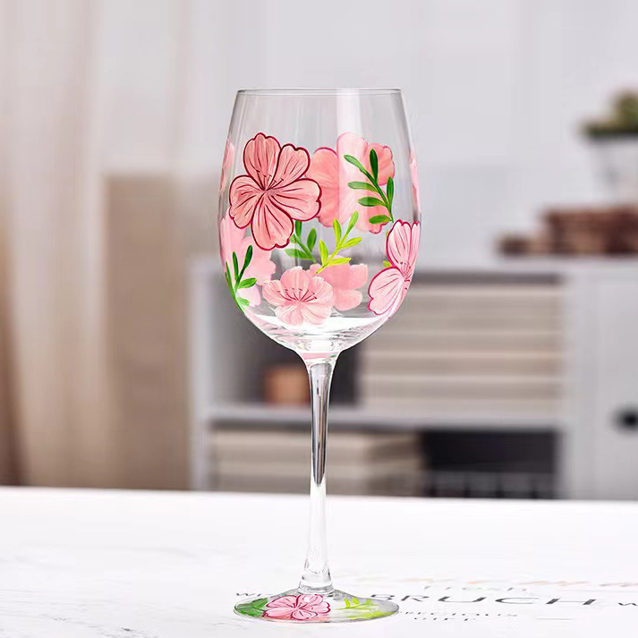 Hand-drawn cherry blossoms wine glass