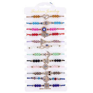 12 pcs蝴蝶手镯红结弦<span class=keywords><strong>Hamsa</strong></span> Kabbalah保护手镯好运Ojo手工可调眼手链套装