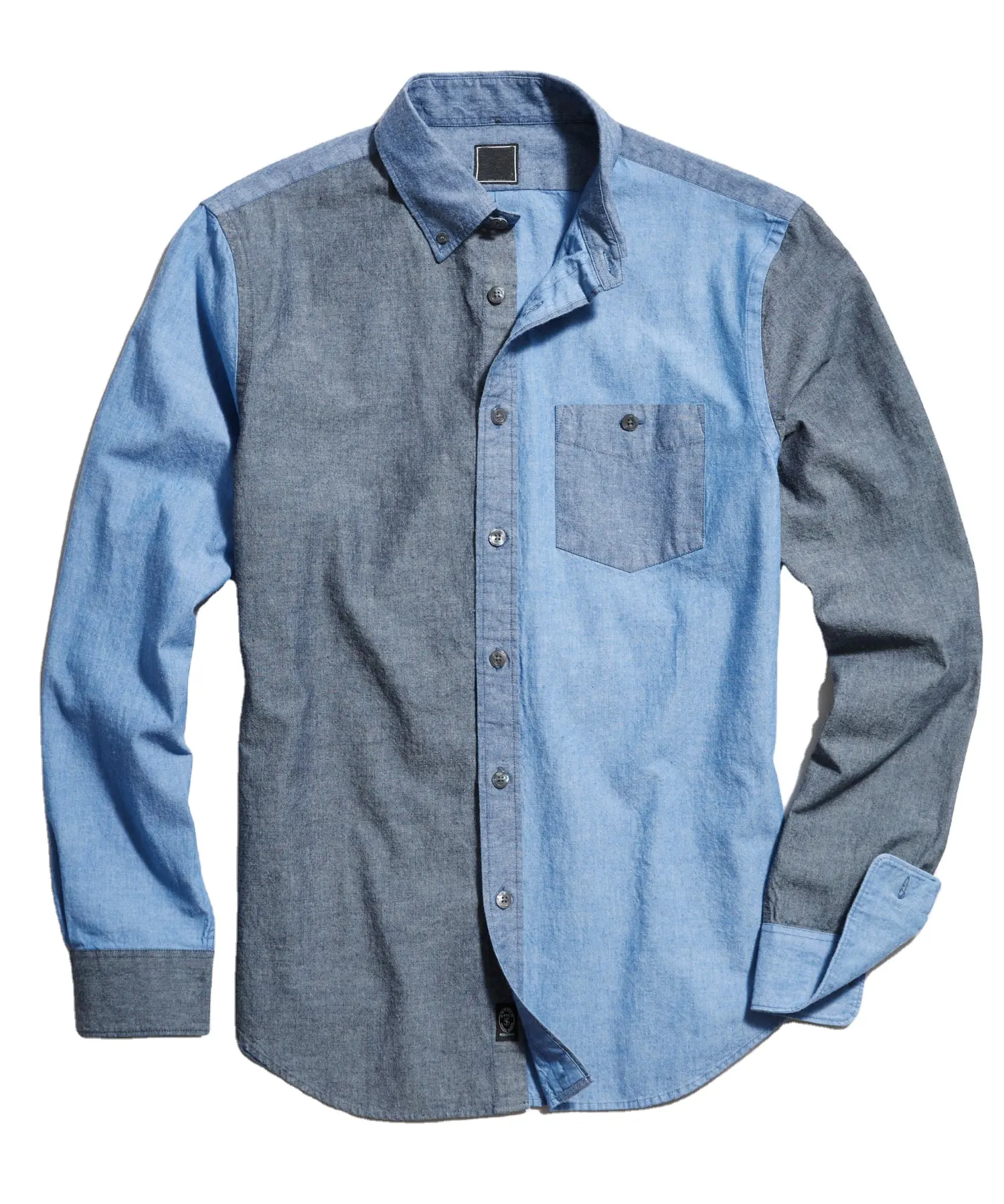 Camisa vaquera de estilo ejecutivo para hombre, camisa de tela de retales de dos tonos, 100% algodón, a medida, de manga larga