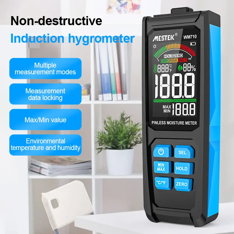 mestek WM710 Wood Digital Moisture LCD Meter Non-contact Wood Humidity Tester Hygrometer Timber Damp Detector Tree Density