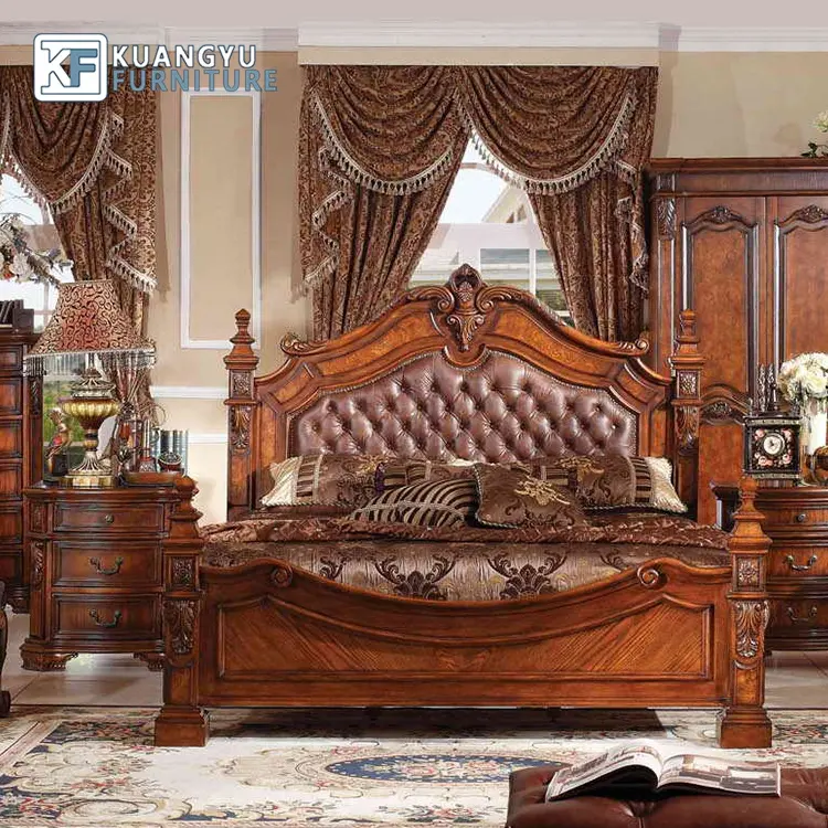 Conjunto de quarto king, mobiliário clássico, quarto de madeira sólida
