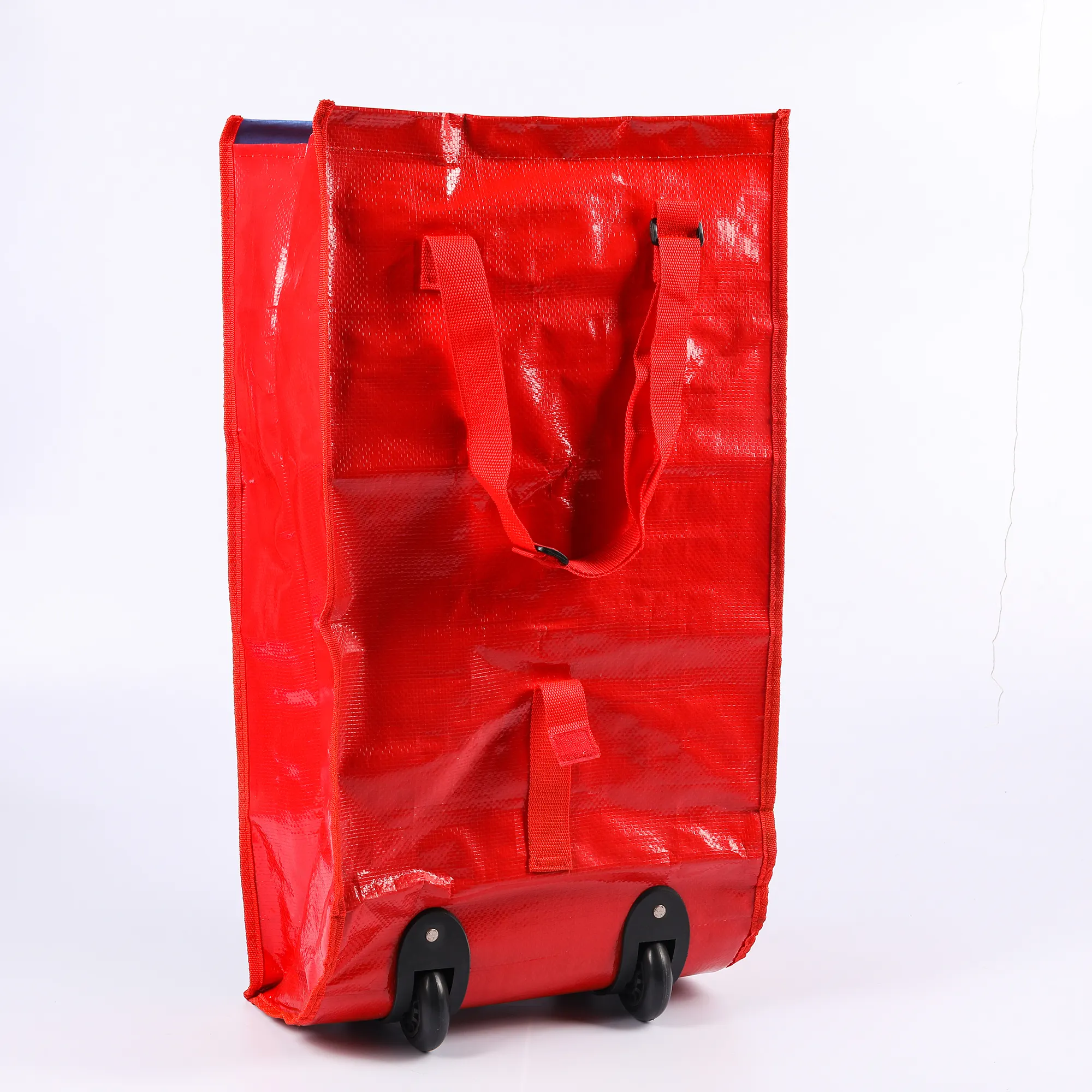 Bolsa de carrito de compras plegable tejida con ruedas, innovadora, personalizada, vegetal, Pp, diseño personalizado, impresión de huecograbado duradera