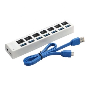 USB 3,0 Data Hub 7 puertos portátil Micro USB 3,0 HUB Splitter con adaptador de corriente para computadora