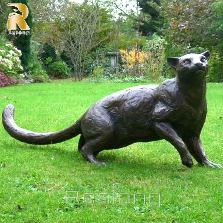 Statue de jardin en bronze pour décoration de jardin, chat sauvage, sculpture, grande taille