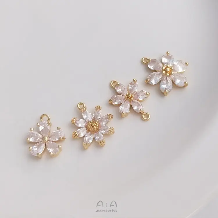 Fashion Zircon Pendant Six Petal Flower Shaped Charm Jewelry Pendants   Charms For Handmade DIY Jewelry Making