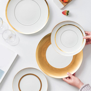 Factory Wholesale Bone China Dinner Set Wide Gold Rim Ceramic Tableware Wedding Charger Plate - Product Image 4