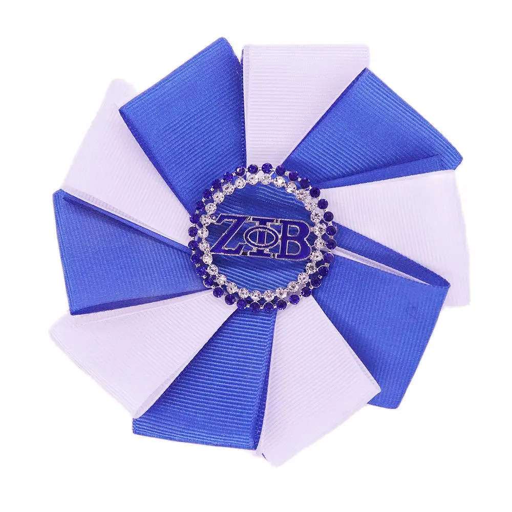 Broche listrado com laço feminino, acessório da moda, branco e azul royal, zeta fita de cetim, feminino, floral