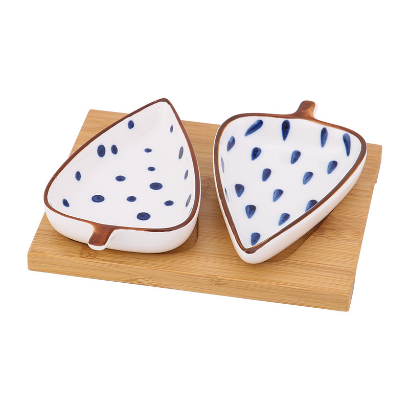 Two dishes with tray-- white