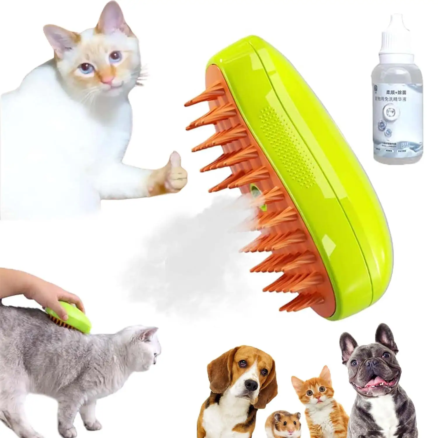 Sikat uap semprotan kucing pembersih rambut anjing multifungsi, pijat rambut perawatan hewan peliharaan 3 dalam 1 2024