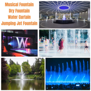 Grande luce per esterno moderno con luce fuochi d'artificio all'aperto fontana con controllo musicale in acciaio inox materiale di pietra per uso lago giardino
