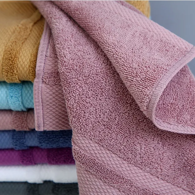 Promotional Custom LOGO Solid Color Towels 5 Star Hotel Simple Design White Purple 100% Cotton Face Hand Bath Towel