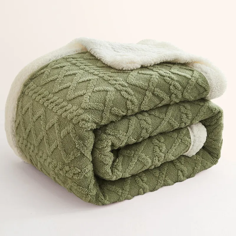 Winter Custom Luxury Warm Fabric Customized Ultra Soft Cozy Soft Lightweight Fuzzy Jacquard Sherpa Throw Fleece Blankets