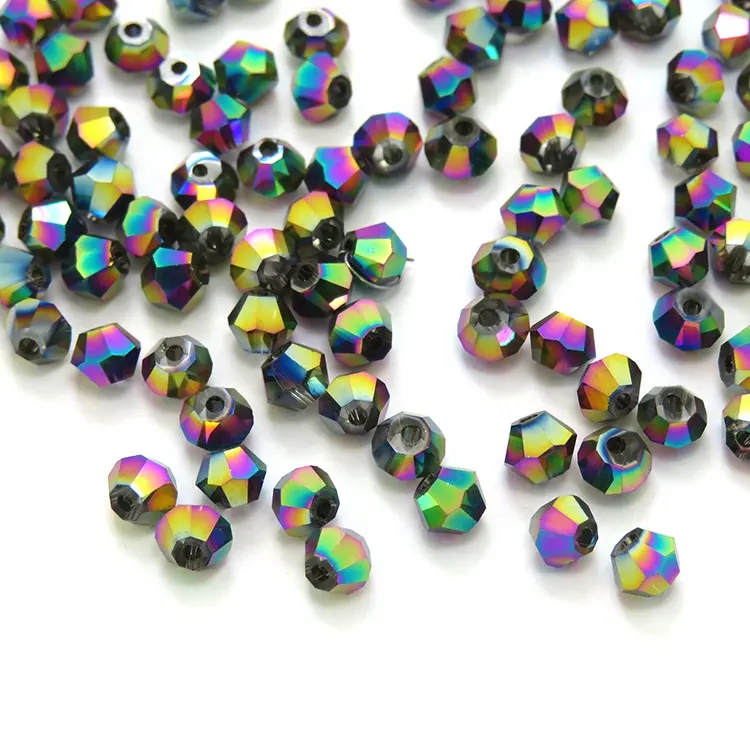 High quality 3mm 4mm rainbow color glass faceted bicone beads loose beads for Jewelry Making