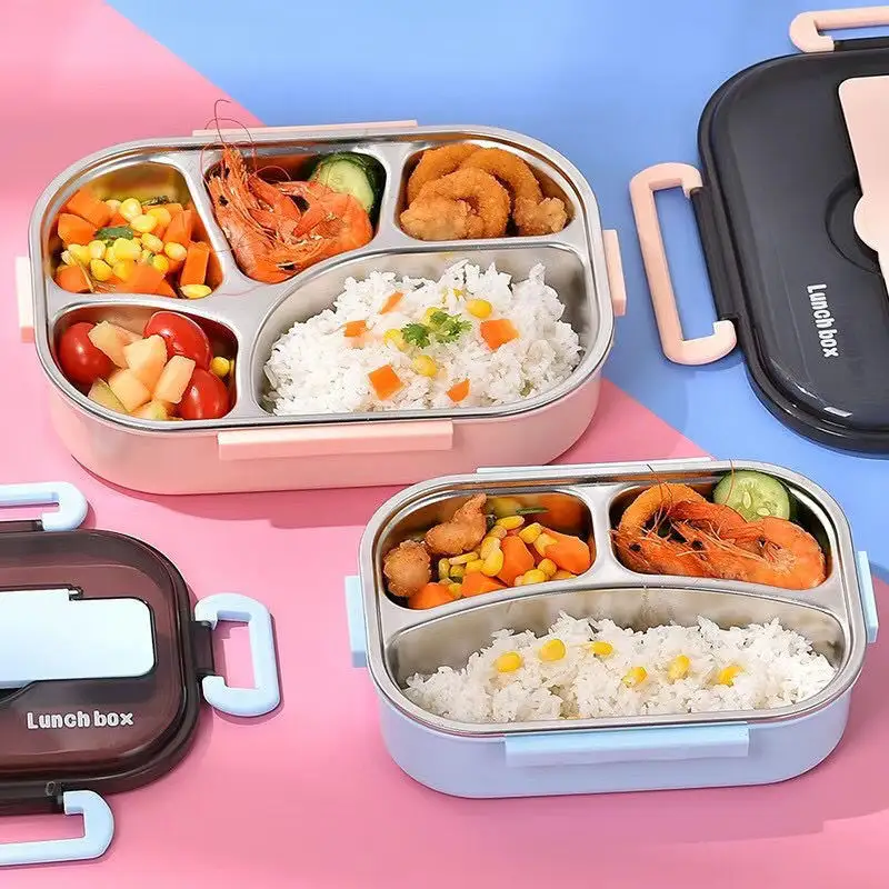 Lunch Box portatile in metallo per bambini divisorio Bento Box per pranzo in acciaio inossidabile per uso alimentare con borsa