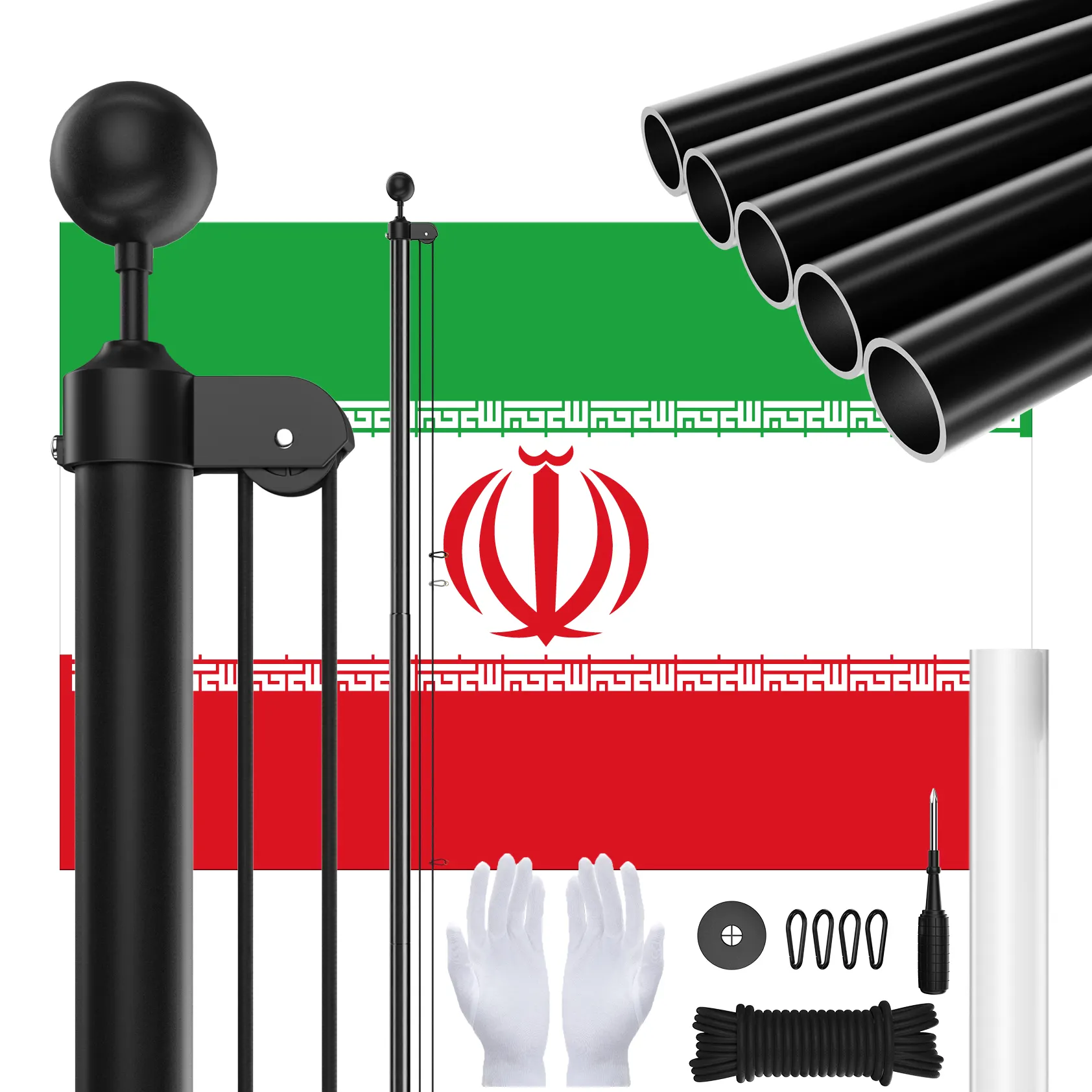 CYDISPLAY อิหร่าน 6 เมตร 20FT อลูมิเนียมเสาธงชุดปรับเสาธงกลางแจ้งที่อยู่อาศัยคู่มือ Halyard เสาธง