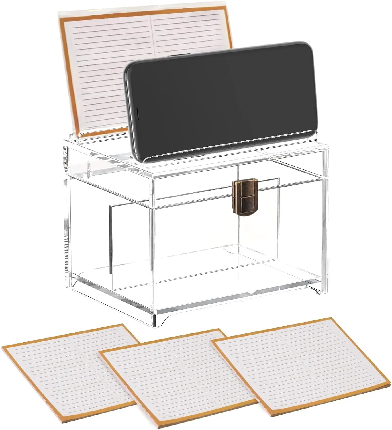 Caja de recetas cuadrada de acrílico transparente a medida con tapa abatible, tarjetero, estuche de almacenamiento