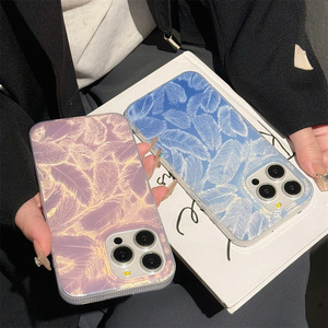 高級デザイナーimd電気メッキダイヤモンドブリンレーザー電話ケースiphone 14 15 pro max tpu pcリーフプリント携帯電話ケース - Product Image 2