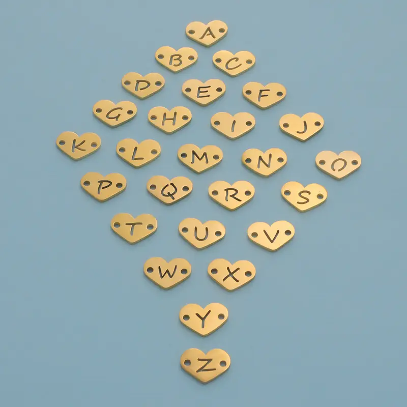 26pc Stainless steel Mirror Polished Beads English Alphabet Letters A-Z Heart shape Letter Connector DIY Jewelry Finding