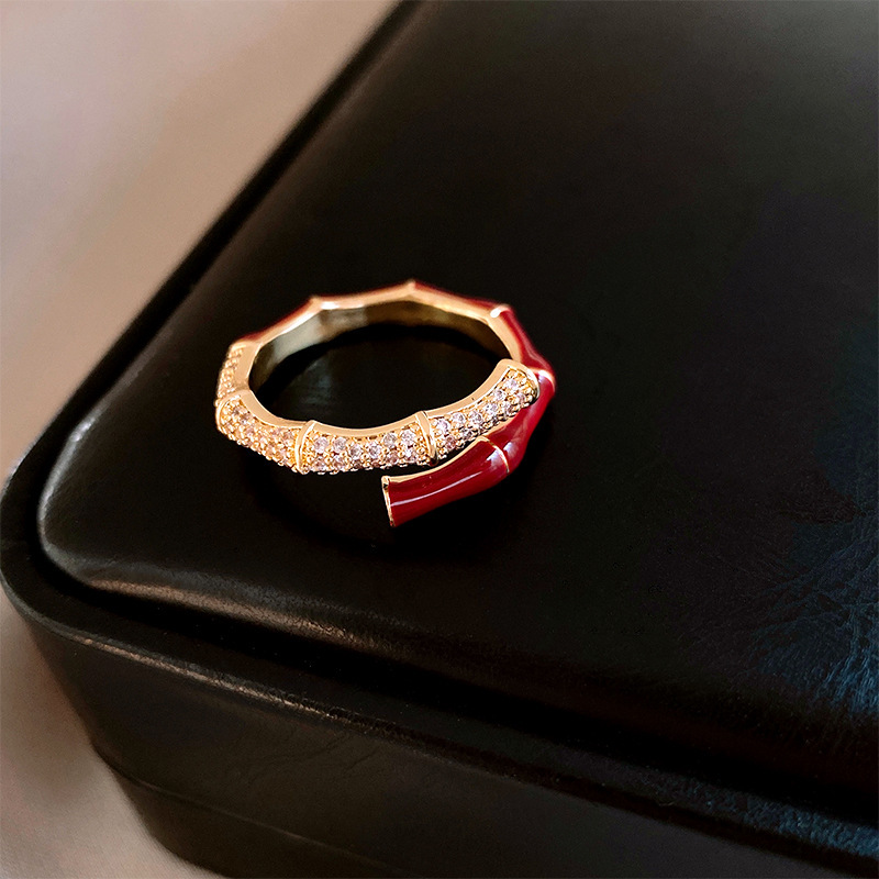 8# Bague Ouverte - Or - Rouge - Joint de Bambou