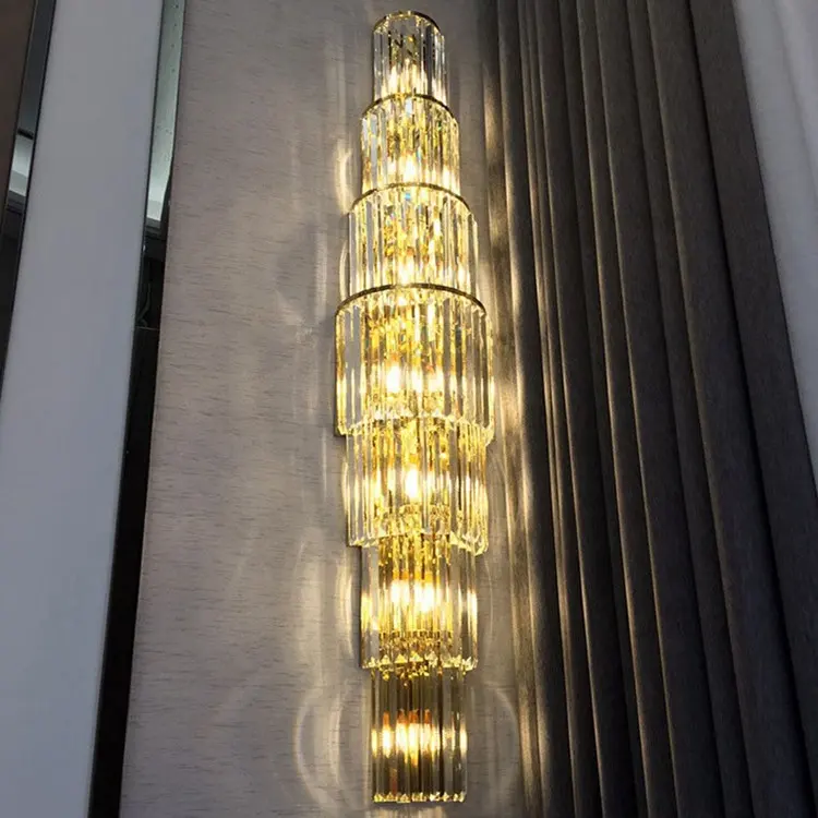 Lámpara de pared led de cristal, grande, de lujo, para Hotel, villa, sala de estar, fondo, nueva luz de lujo, atmósfera, larga