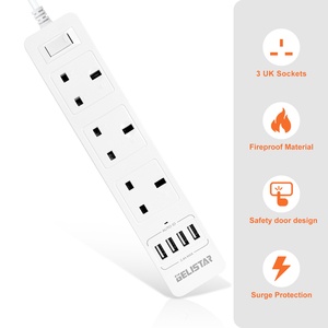 英国延伸引线，带4个<span class=keywords><strong>USB</strong></span> 1.8米铜电缆插头插座英国电源UKCA 3组