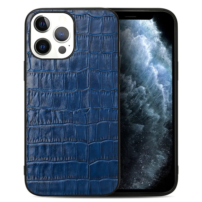 Capa de couro genuíno para iphone 13 pro max, capa clássica artesanal de crocodilo, capa traseira de couro real premium para iphone 14 12