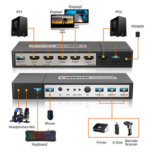 1セットのキーボード、マウスで制御2モニター2コンピューターKVMスイッチデュアルモニター2コンピューター4k60hz拡張ディスプレイ - Product Image 5
