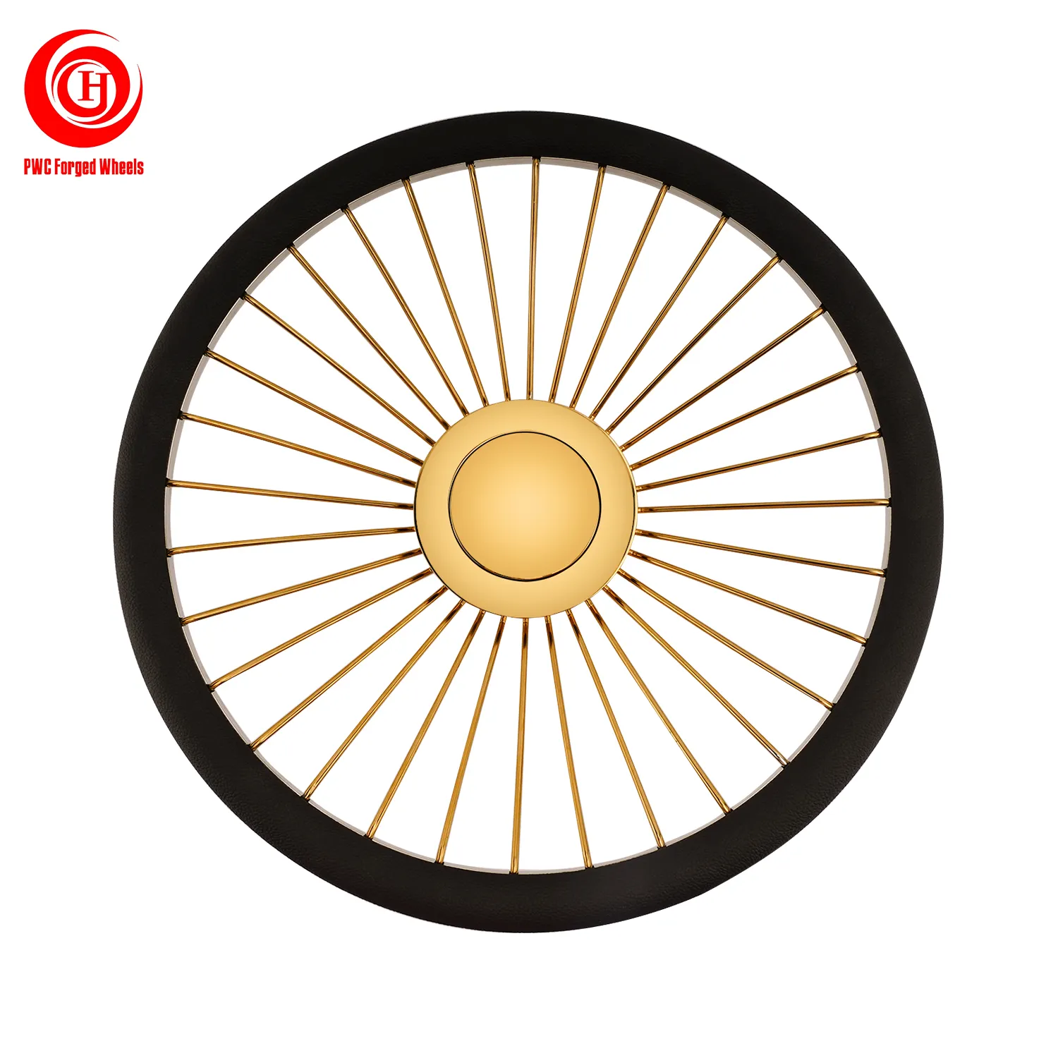 Gold Chrome 15 Inch Car Rim Wire Wheel Steering Wheel