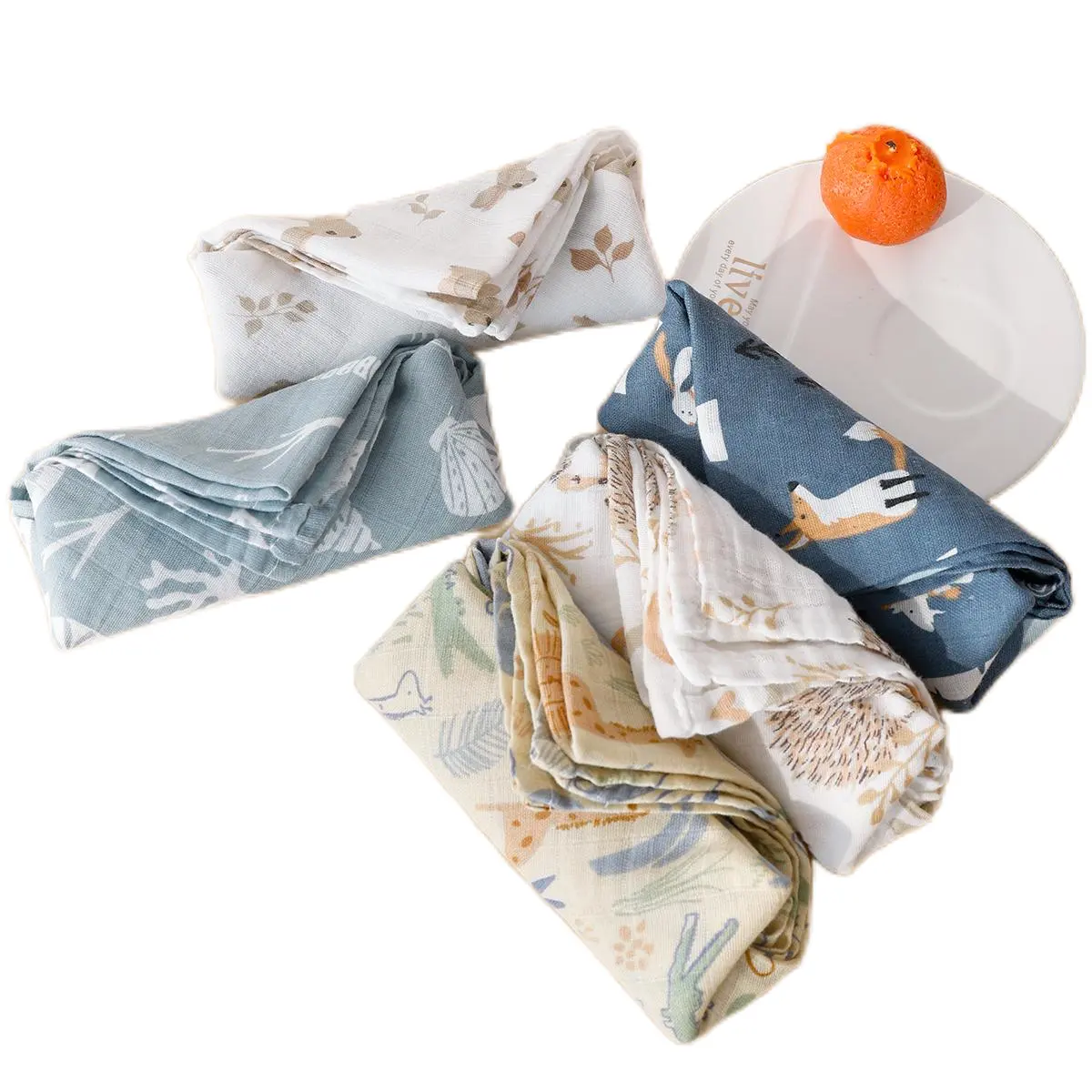 5pcs/set Custom 60*60cm Baby Blanket Drool Bibs reusable Baby muslin Bandana Original cotton Fabric