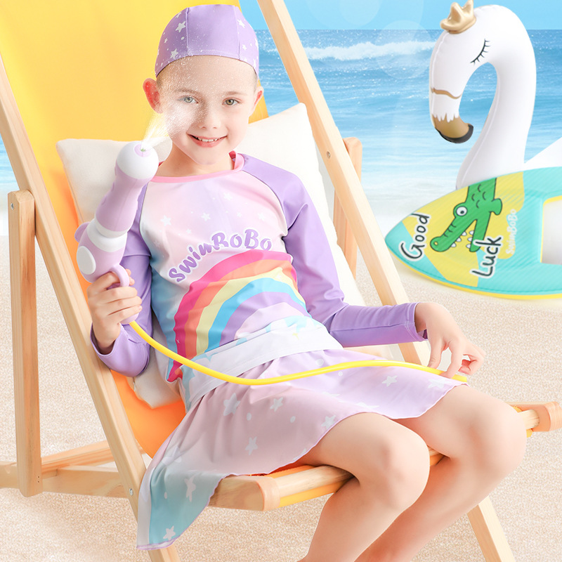 Maillot de bain deux pièces fille dégradé arc-en-ciel (avec bonnet de bain)