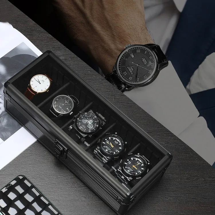 חדש עיצוב יוקרה נחמד איכות כיכר נייד שחור אלומיניום שעון מתנת אריזת תיבת מקרה