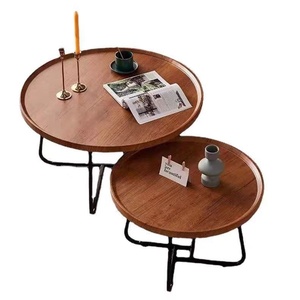 Mesa de centro nórdica moderna, combinación de mesa auxiliar, mesas de centro anidadas de madera rústicas redondas para el hogar, sala de estar - Product Image 5
