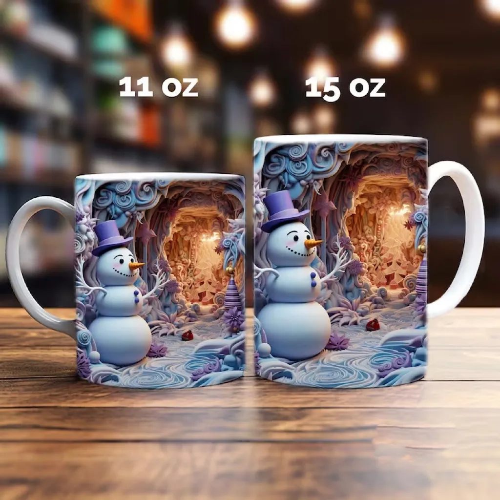 Regalo promocional de Navidad Impresión 3D Cerámica 350Ml 450Ml Pared gruesa Fácil de limpiar Caja de color de café Taza de embalaje con logotipo personalizado