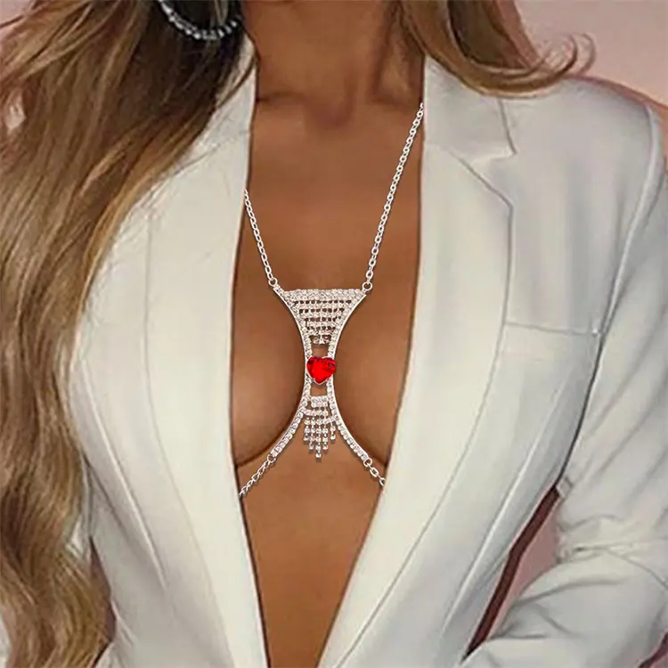 Hot Selling Heart Shaped Luxury Rhinestone Chest Support Sexy Crystal Fashion Jewelry Body Chain
