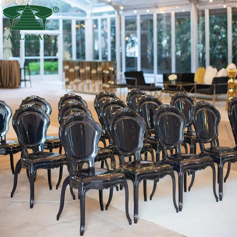 Chaises en plastique noir sculpté pour banquet, hall de banquet, événements et mariages, 10 pièces