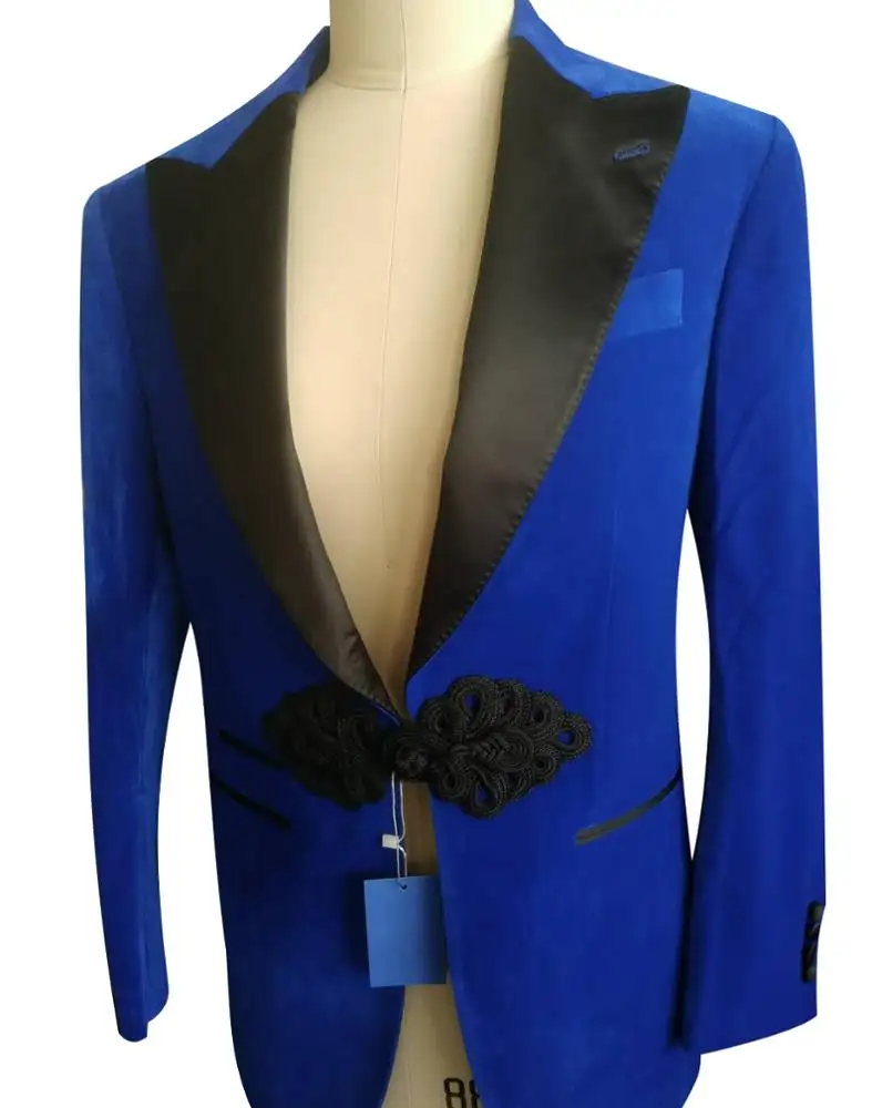 2019 moda Vestindo Slim Fit Tailored Smoking azul Noivo Terno Preto l Lapela Ternos de Casamento Para Homens