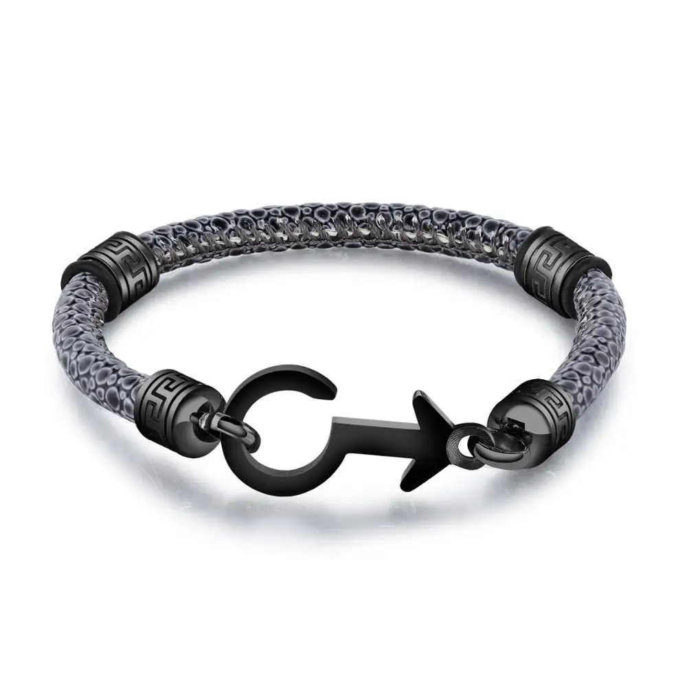 La maggior parte dei Popolari Mens Dei Monili di Modo Braccialetti di Cuoio Del Metallo Piatto, Made in China Mens Dei Monili Bracciale in Pelle Morbida Coppia *