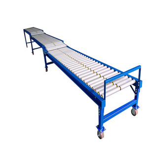 Transportador de carga y descarga de camiones, transportador de rodillos extensible flexible telescópico de gravedad para contenedores de uso industrial