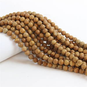 Prix usine naturel brun clair pétrifié bois pierre ronde perles en vrac pour la fabrication de bracelets - Product Image 1